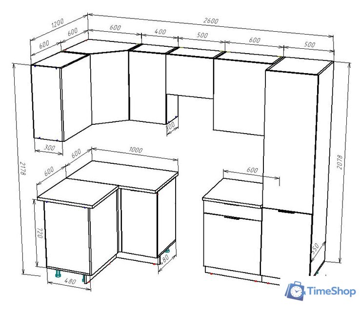 Готовая кухня ВерсоМебель Эко-1 1.2x2.6 левая (белый фасадный/ст.золотистый дуб) - Изображение №7 — Интернет-магазин Time-Shop