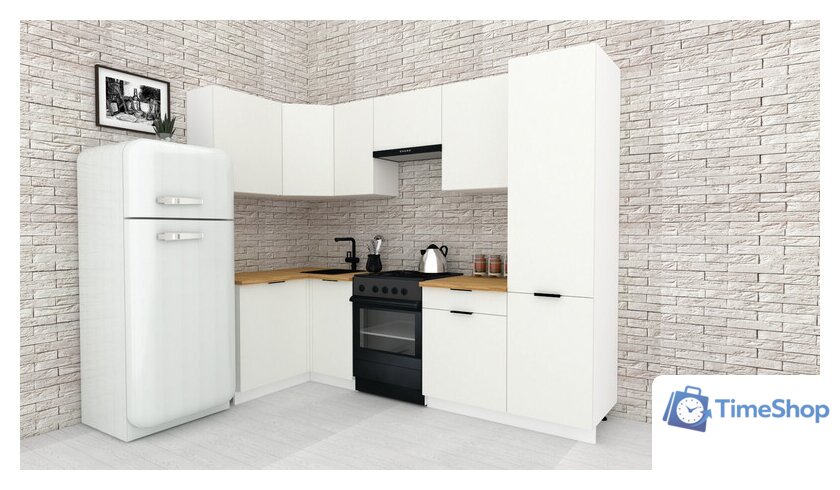 Готовая кухня ВерсоМебель Эко-1 1.2x2.6 левая (белый фасадный/ст.золотистый дуб) - Изображение №2 — Интернет-магазин Time-Shop