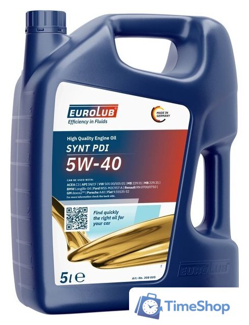 Моторное масло EUROLUB Synt PDI 5W-40 BMW LL-04 5л - Изображение №1 — Интернет-магазин Time-Shop