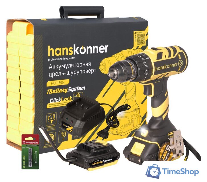 Ударная дрель-шуруповерт Hanskonner HCD1865I (с 2-мя АКБ, кейс) - Изображение №1 — Интернет-магазин Time-Shop