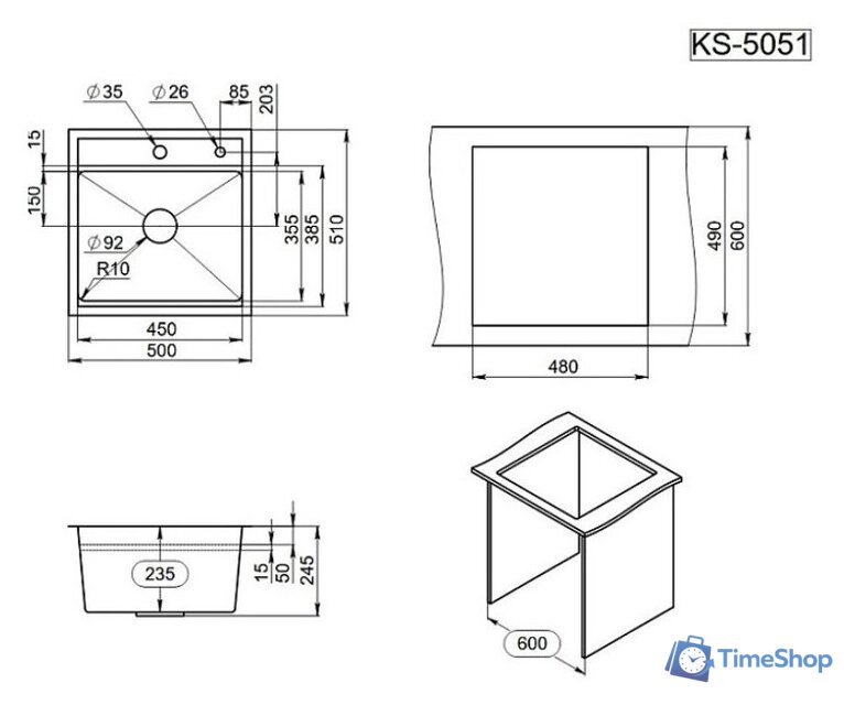 Кухонная мойка Granula GR-5051 (золото сатин) - Изображение №4 — Интернет-магазин Time-Shop