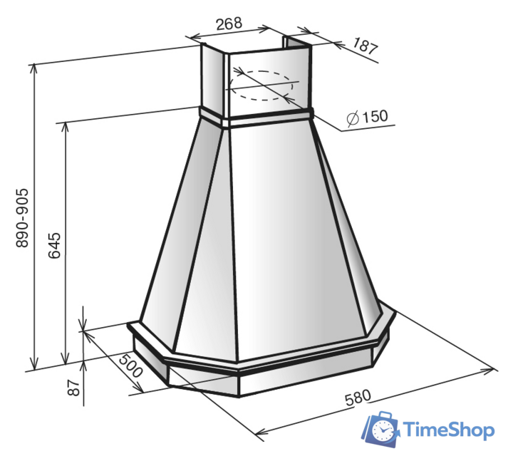Кухонная вытяжка Elikor Камин Грань 90П-650-П3Л (бежевый/дуб неокрашенный) (840772) - Изображение №2 — Интернет-магазин Time-Shop