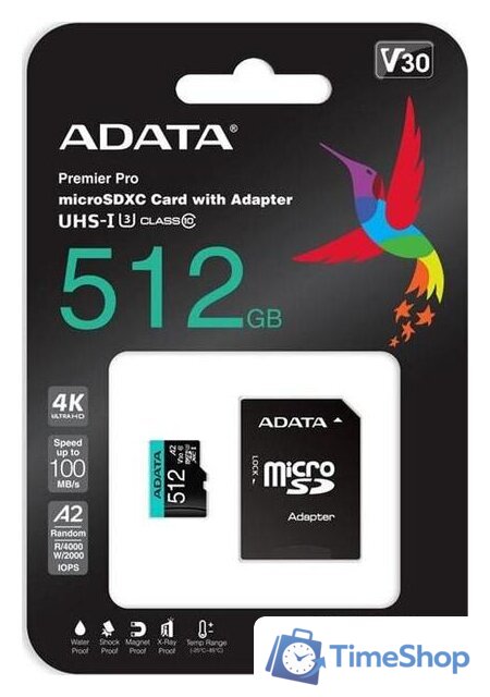 Карта памяти ADATA Premier Pro AUSDX512GUI3V30SA2-RA1 microSDXC 512GB (с адаптером) - Изображение №4 — Интернет-магазин Time-Shop