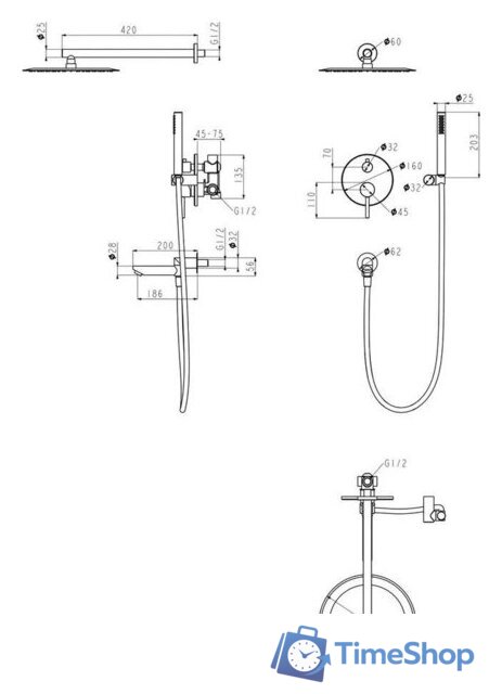 Душевая система  Grocenberg GB5099BL-1 (черный матовый) - Изображение №16 — Интернет-магазин Time-Shop