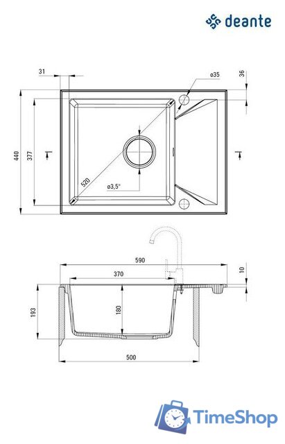Кухонная мойка Deante ZQJ_511A - Изображение №2 — Интернет-магазин Time-Shop