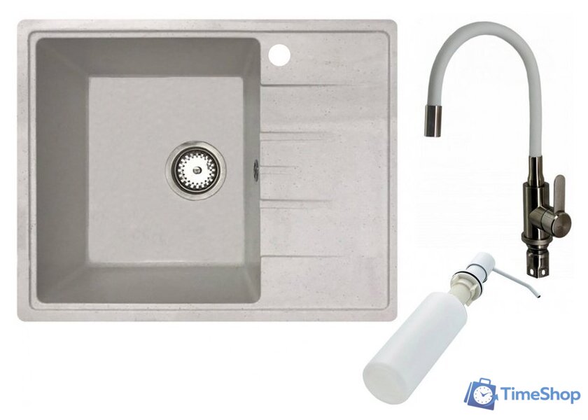 Кухонная мойка БелЭворс Mila L + смеситель W74004-3 + дозатор L405H (белый) - Изображение №1 — Интернет-магазин Time-Shop