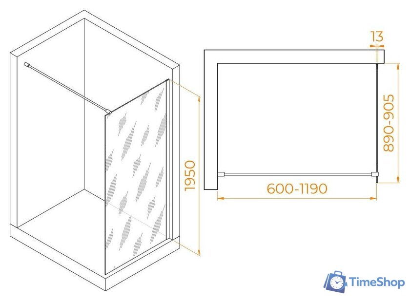 Душевая стенка RGW WA-010G 351001009-16 90 (золото/прозрачное стекло) - Изображение №2 — Интернет-магазин Time-Shop