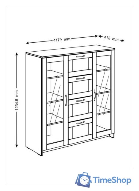 Тумба Mio Tesoro Сириус 2 двери со стеклом и 4 ящика 117x123 2.02.03.400.1 (белый) - Изображение №4 — Интернет-магазин Time-Shop