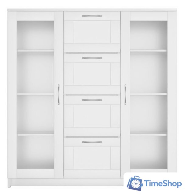 Тумба Mio Tesoro Сириус 2 двери со стеклом и 4 ящика 117x123 2.02.03.400.1 (белый) - Изображение №3 — Интернет-магазин Time-Shop