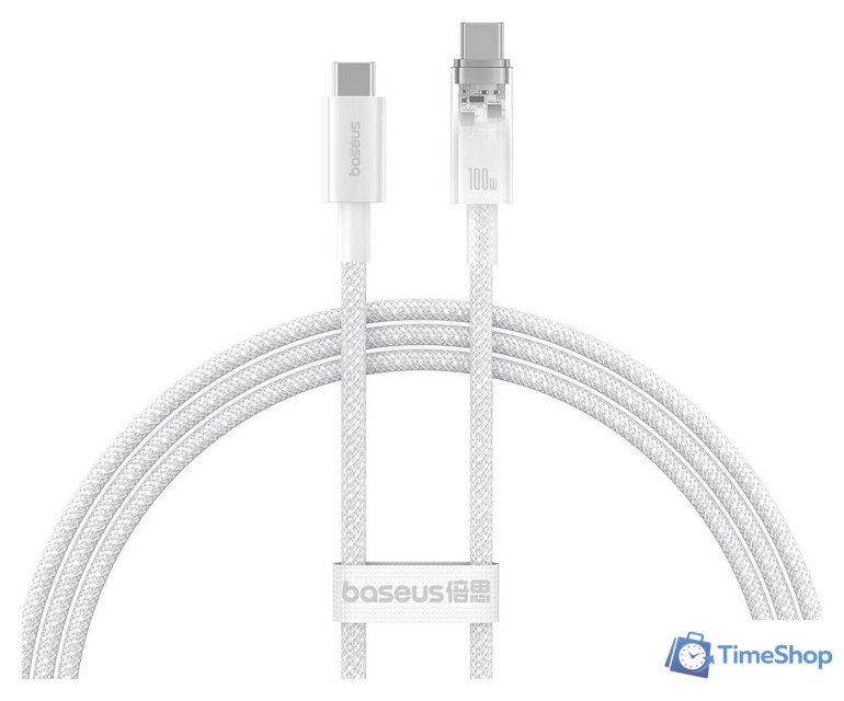 Кабель Baseus Explorer Series Fast Charging Cable Auto Power-Off For Overheating 100W USB Type-C - USB Type-C (1 м, белый) - Изображение №1 — Интернет-магазин Time-Shop