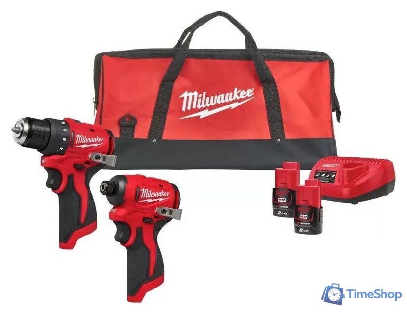  Milwaukee M12 BLPP2D-202B 4933500139 (шуруповерт, винтоверт, 2 АКБ, сумка) - Изображение №1 — Интернет-магазин Time-Shop