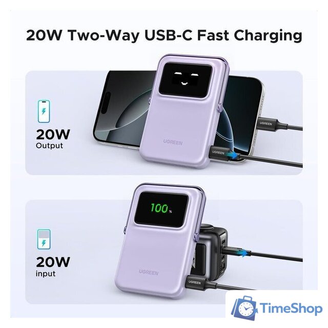 Внешний аккумулятор Ugreen PB764 10000mAh (сиреневый) - Изображение №4 — Интернет-магазин Time-Shop