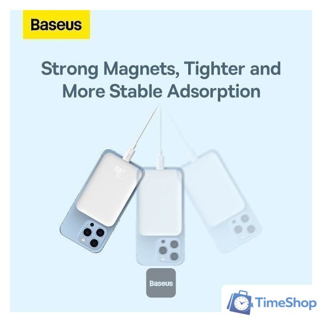 Внешний аккумулятор Baseus Magnetic Mini Wireless Fast Charging Power Bank 20W 6000mAh (белый) - Изображение №8 — Интернет-магазин Time-Shop