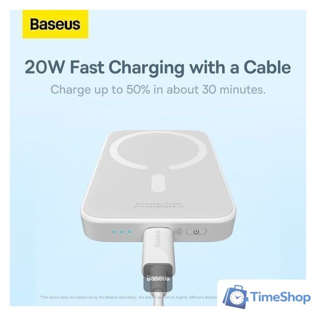 Внешний аккумулятор Baseus Magnetic Mini Wireless Fast Charging Power Bank 20W 6000mAh (белый) - Изображение №9 — Интернет-магазин Time-Shop