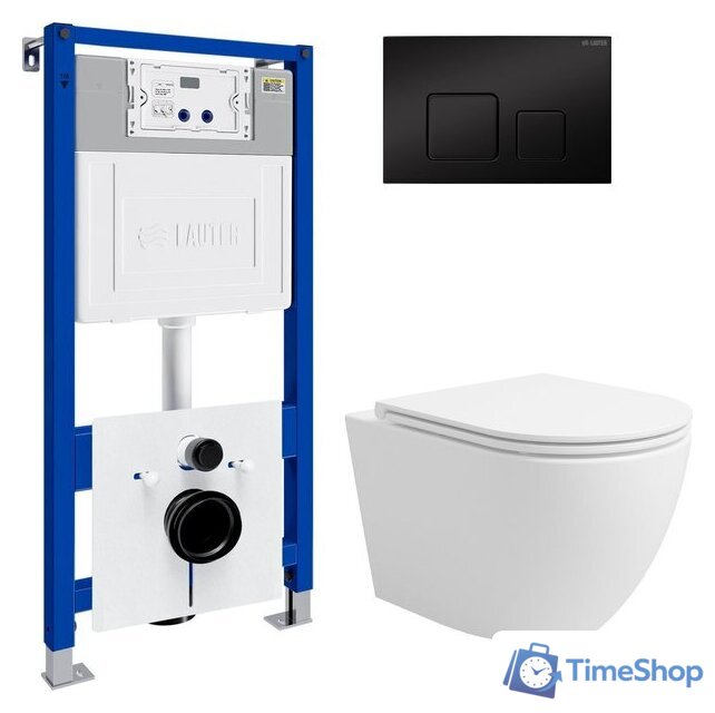 Унитаз подвесной Lauter Vortex 2110830 с кнопкой 219704F (квадратная, черный) - Изображение №1 — Интернет-магазин Time-Shop