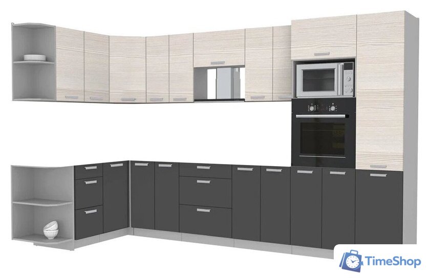 Готовая кухня Интерлиния Мила Лайт 1.68x3.4 левая без столешницы (вудлайн кремовый/антрацит) - Изображение №1 — Интернет-магазин Time-Shop