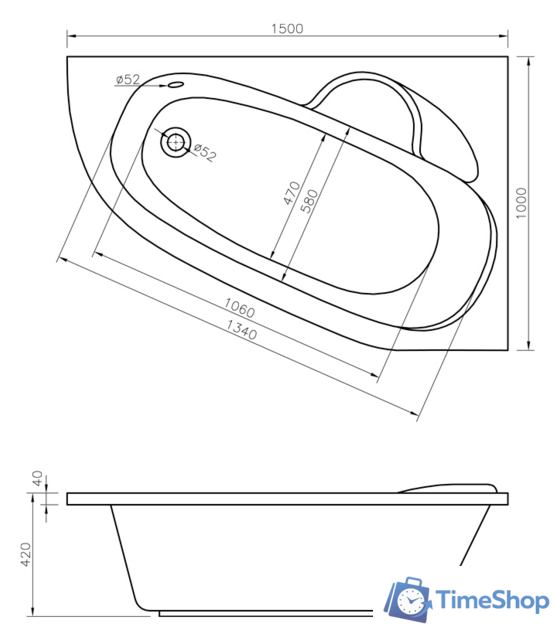 Ванна Lavinia Boho Bell Pro 150x100 L 3702150L - Изображение №6 — Интернет-магазин Time-Shop