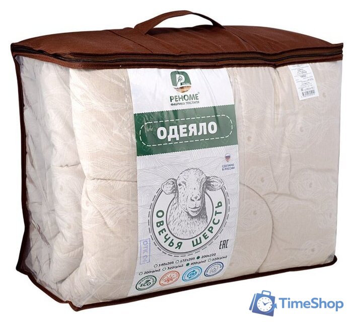 Одеяло Реноме Евро Поплин бежевый 14/033БЖ 200x220 (овечья шерсть, 400) - Изображение №1 — Интернет-магазин Time-Shop