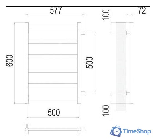 Полотенцесушитель TERMINUS Аврора П6 500x600 бп (матовое золото) - Изображение №2 — Интернет-магазин Time-Shop
