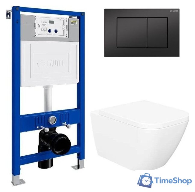 Унитаз подвесной Lauter Nuremberg 21811 + 21901002 (белый, с кнопкой смыва 219704J черный) - Изображение №1 — Интернет-магазин Time-Shop