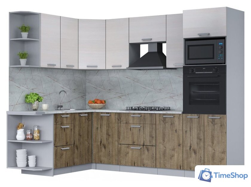 Готовая кухня Интерлиния Мила Лайт 1.68x2.6 левая (вудлайн кремовый/дуб веллингтон/серый каспий) - Изображение №1 — Интернет-магазин Time-Shop