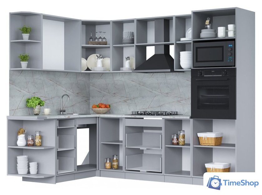 Готовая кухня Интерлиния Мила Лайт 1.68x2.6 левая (вудлайн кремовый/дуб веллингтон/серый каспий) - Изображение №2 — Интернет-магазин Time-Shop