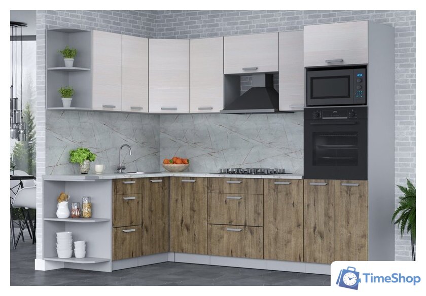 Готовая кухня Интерлиния Мила Лайт 1.68x2.6 левая (вудлайн кремовый/дуб веллингтон/серый каспий) - Изображение №3 — Интернет-магазин Time-Shop