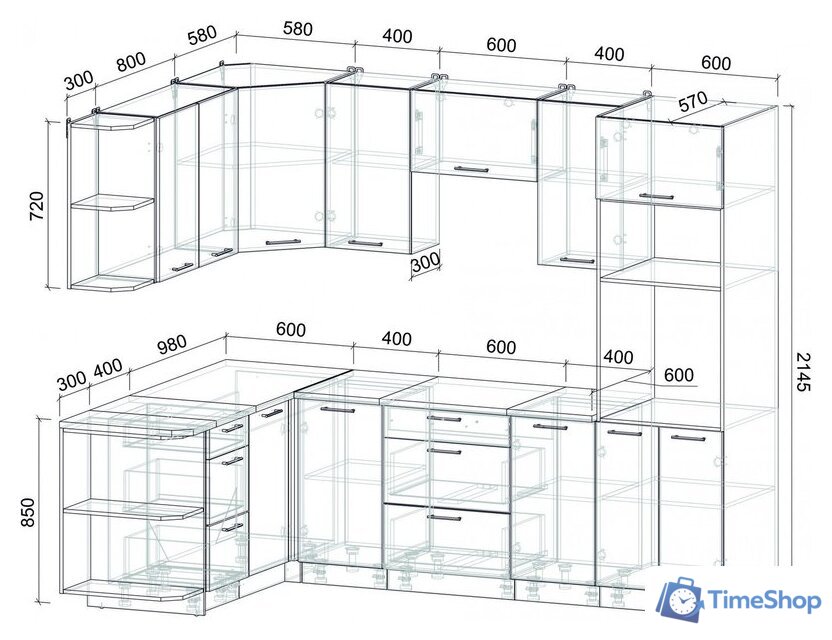 Готовая кухня Интерлиния Мила Лайт 1.68x2.6 левая (вудлайн кремовый/дуб веллингтон/серый каспий) - Изображение №4 — Интернет-магазин Time-Shop