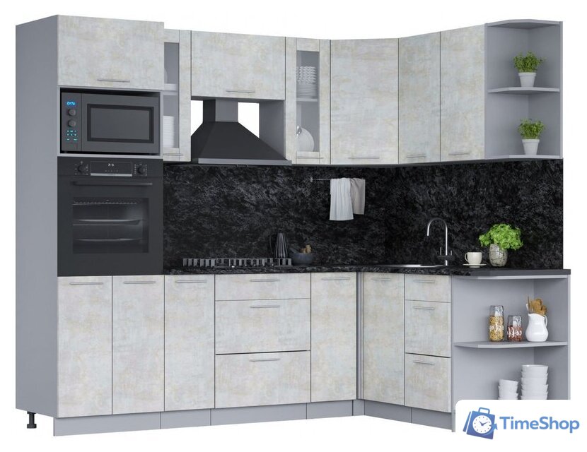 Готовая кухня Интерлиния Мила 1.68x2.4 правая (бетон лайт/бетон лайт/кастилло темный) - Изображение №1 — Интернет-магазин Time-Shop