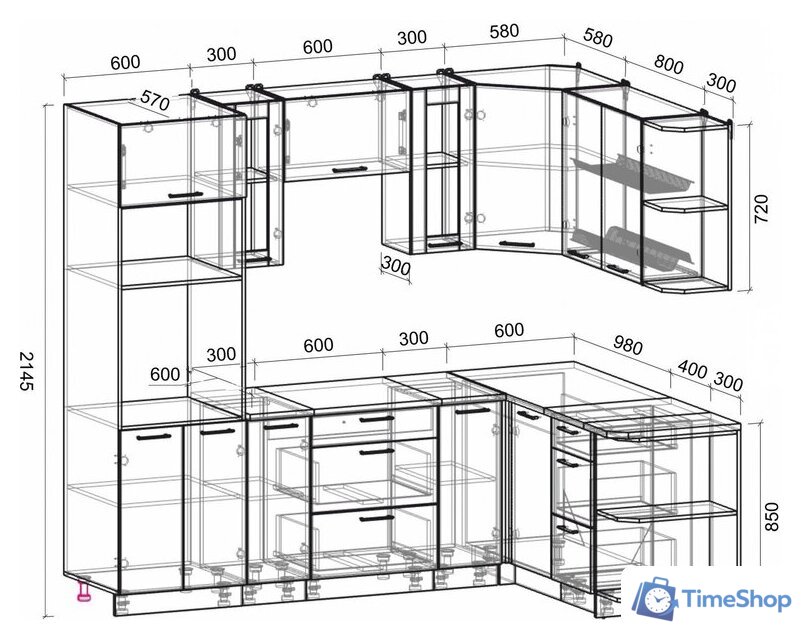 Готовая кухня Интерлиния Мила 1.68x2.4 правая (бетон лайт/бетон лайт/кастилло темный) - Изображение №4 — Интернет-магазин Time-Shop