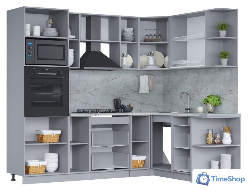 Готовая кухня Интерлиния Мила 1.68x2.4 правая (бетон лайт/бетон лайт/кастилло темный) - Изображение №2 — Интернет-магазин Time-Shop