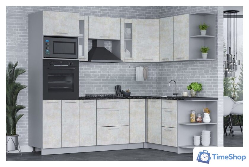 Готовая кухня Интерлиния Мила 1.68x2.4 правая (бетон лайт/бетон лайт/кастилло темный) - Изображение №3 — Интернет-магазин Time-Shop