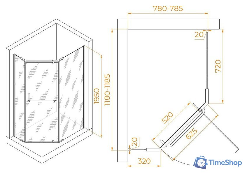 Душевой уголок RGW PA-091B 35089182-14 80x120 (черный/прозрачное стекло) - Изображение №2 — Интернет-магазин Time-Shop