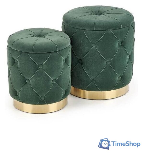 Пуфик Halmar Комплект POLLY 2 шт темно-зеленый/золотой - Изображение №1 — Интернет-магазин Time-Shop