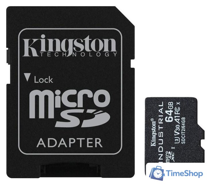 Карта памяти Kingston Industrial microSDXC SDCIT2/64GB 64GB (с адаптером) - Изображение №1 — Интернет-магазин Time-Shop