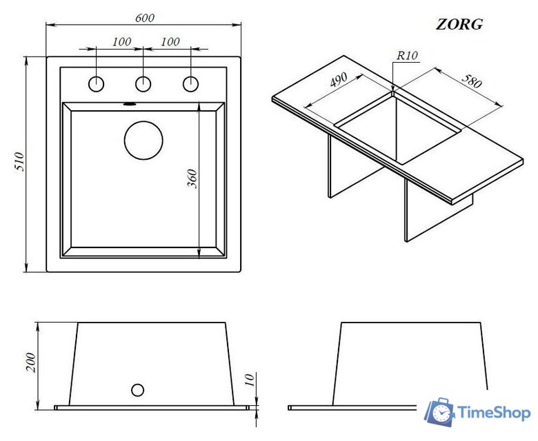 Кухонная мойка ZorG Rock 60 Premium beige - Изображение №2 — Интернет-магазин Time-Shop
