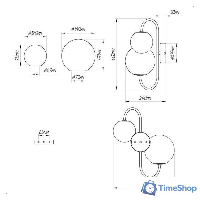 Бра Элетех Тефия 521 НББ 01-2х40-101 1005405127 (черный) - Изображение №5 — Интернет-магазин Time-Shop