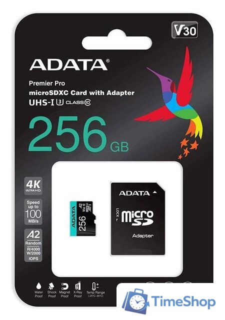 Карта памяти ADATA Premier Pro AUSDX256GUI3V30SA2-RA1 microSDXC 256GB (с адаптером) - Изображение №4 — Интернет-магазин Time-Shop