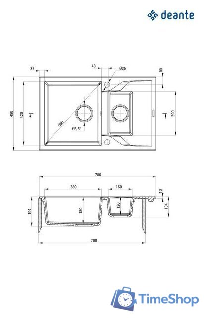 Кухонная мойка Deante Andante ZQN T513 (антрацитовый металлик) - Изображение №2 — Интернет-магазин Time-Shop