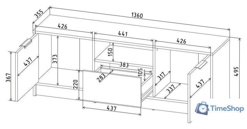 Тумба Интерлиния ТВ Концепт КТ-ТВ3-50 (дуб серый/антрацит) - Изображение №4 — Интернет-магазин Time-Shop