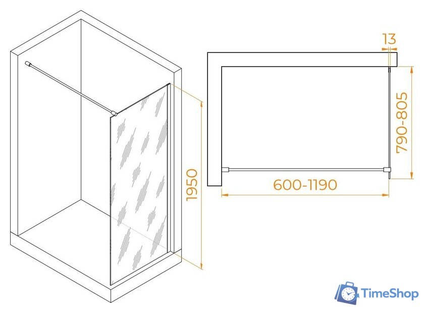 Душевая стенка RGW WA-010G 351001008-16 80 (золото/прозрачное стекло) - Изображение №2 — Интернет-магазин Time-Shop