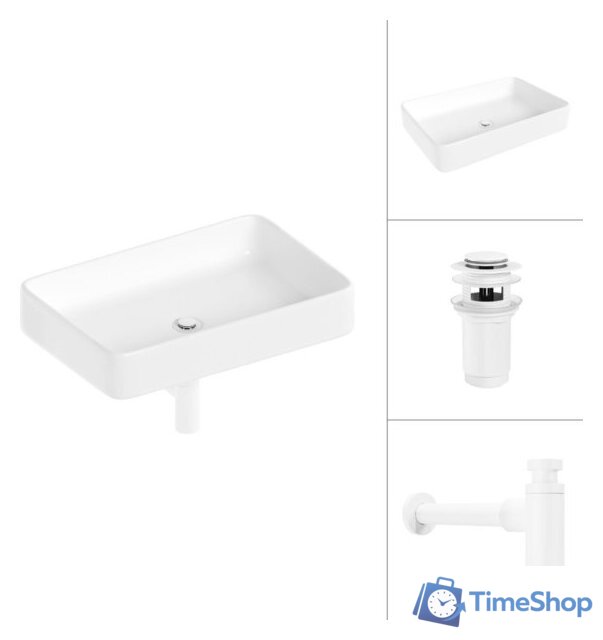 Умывальник Lauter 21842 + клапан 21190W + сифон 21635W (белый матовый) - Изображение №1 — Интернет-магазин Time-Shop