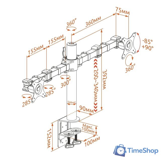 Кронштейн для монитора Onkron D221E (черный) - Изображение №9 — Интернет-магазин Time-Shop