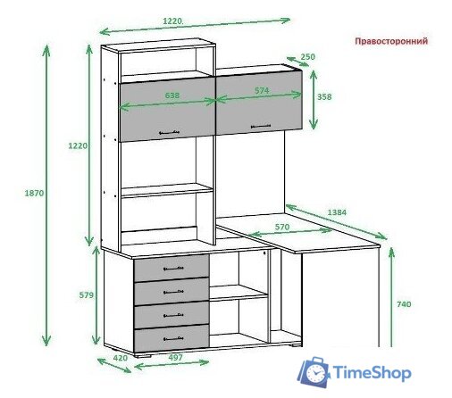 Стол Памир ПКС-11 правый (дуб сонома/белый глянец) - Изображение №5 — Интернет-магазин Time-Shop