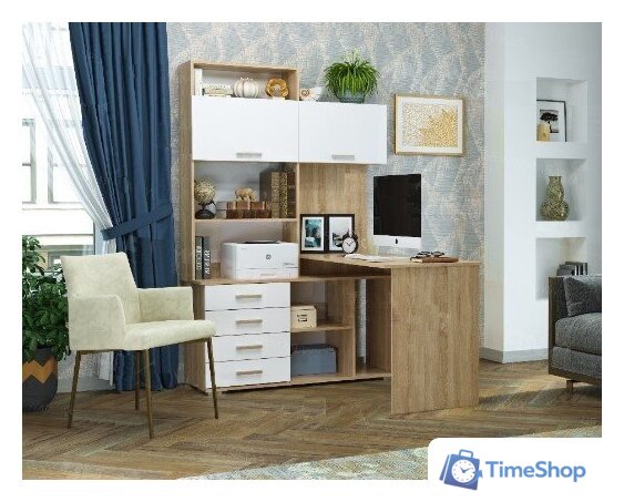 Стол Памир ПКС-11 правый (дуб сонома/белый глянец) - Изображение №3 — Интернет-магазин Time-Shop