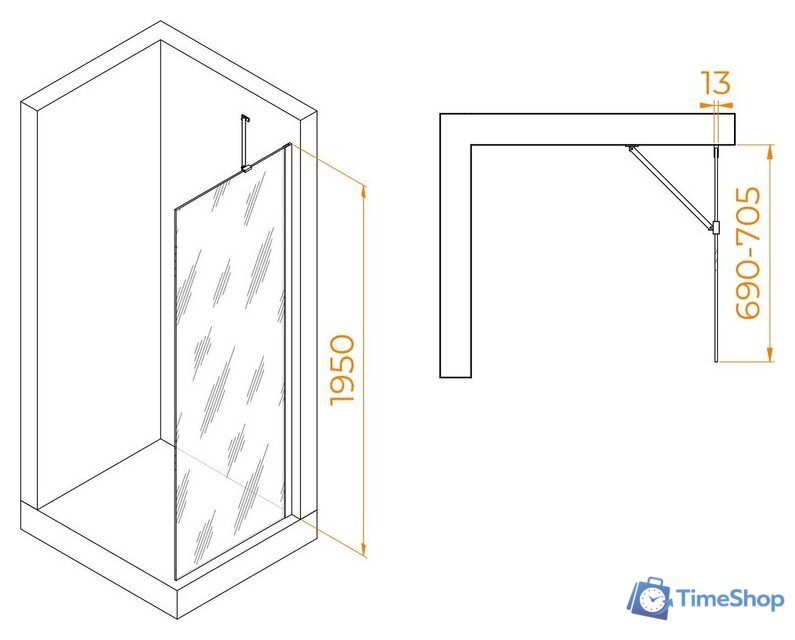 Душевая стенка RGW WA-110 351011007-11 70 (хром/прозрачное стекло) - Изображение №2 — Интернет-магазин Time-Shop