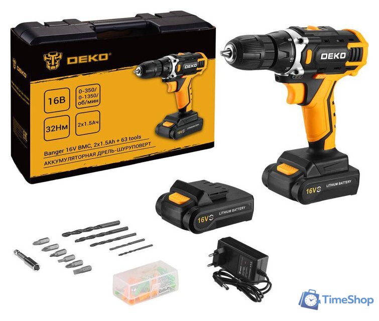 Дрель-шуруповерт Deko Banger 16V 080-1003 (с 2-мя АКБ, кейс, оснастка) - Изображение №1 — Интернет-магазин Time-Shop