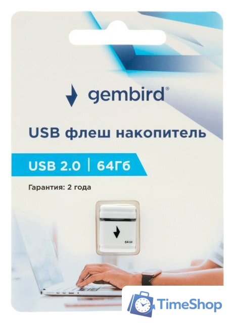 USB Flash Gembird GFL-2.0-64mini 64Gb (белый) - Изображение №4 — Интернет-магазин Time-Shop