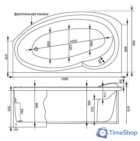 Ванна Aquanet Jersey 170x90 L (с каркасом) - Изображение №9 — Интернет-магазин Time-Shop