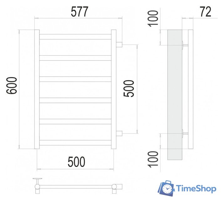 Полотенцесушитель TERMINUS Аврора П6 500x600 бп (сатин) - Изображение №2 — Интернет-магазин Time-Shop